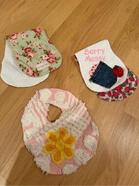 My Vintage Baby & Handmade Baby Bib Set – 3 Floral & Strawberry Burp Bibs